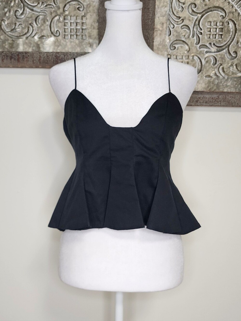 Zara Women's Black Cotton Scoop Neck Spaghetti Strap Peplum Top XS Baddie Club